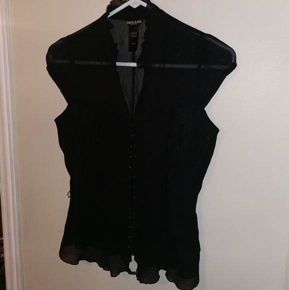 GUESS black short sleeved blouse see-through S - Picture 5 of 9
